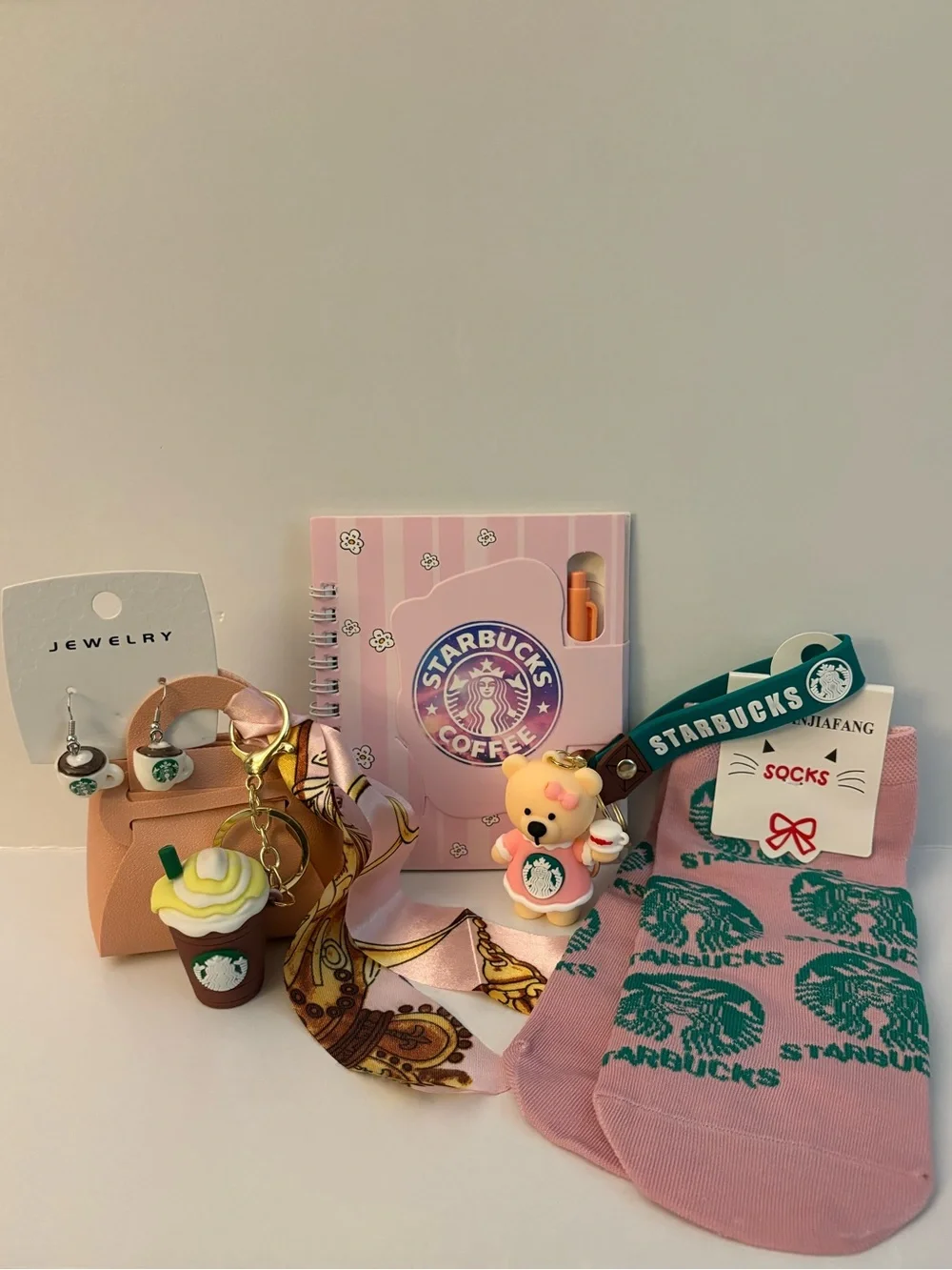 Starbucks Gift Bundle | Coffee Earrings, Mini Bag + More | Pink Sugar